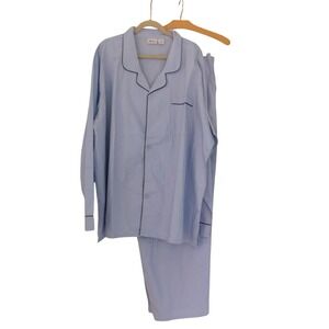 NEW Mens Cotton Pajamas Long Sleeve 2 Pc Button Front Blue Size 4X